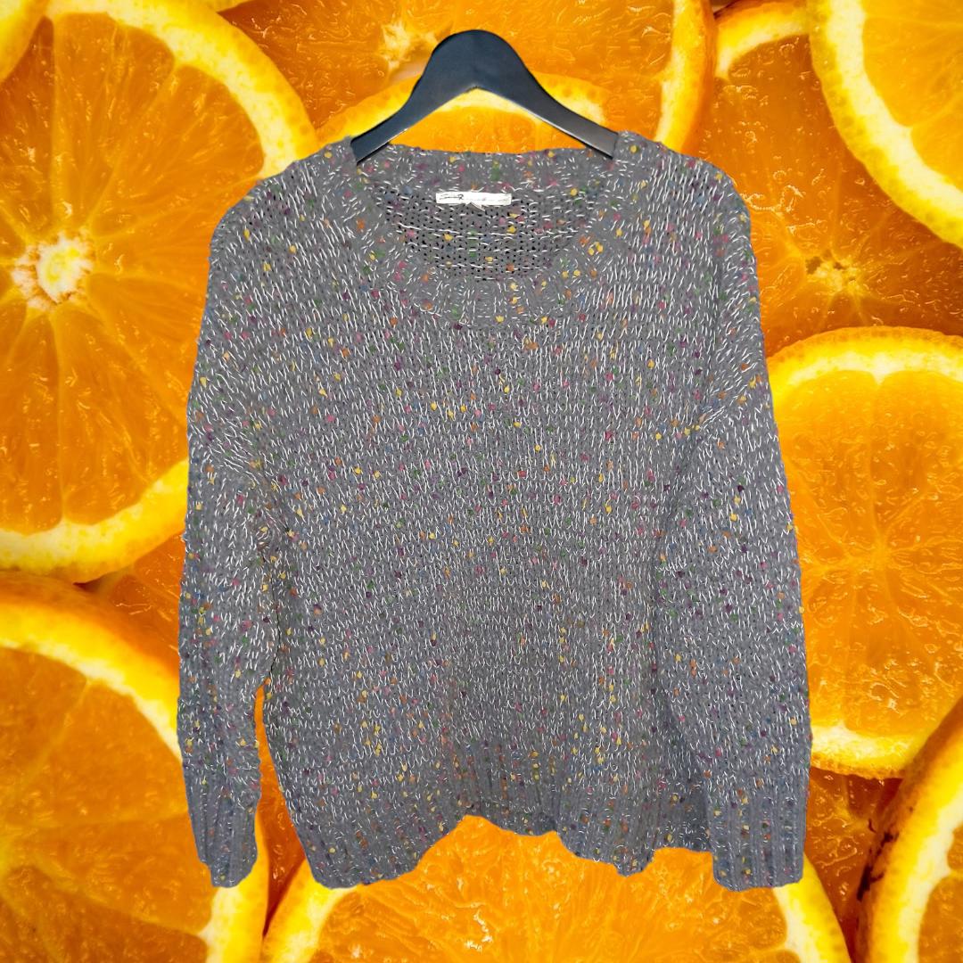 Seven 7 Gray Colorful Knit Crew Neck Sweater Size Large